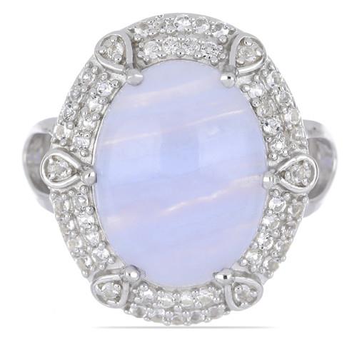 BUY GENUINE BLUE LACE AGATE GEMSTONE BIG STONE RING IN 925 SILVER